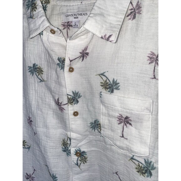 new Grayson tropical Palm Beach Club Button Shirt L 10-12 Gauze waffle Boy - Picture 5 of 7